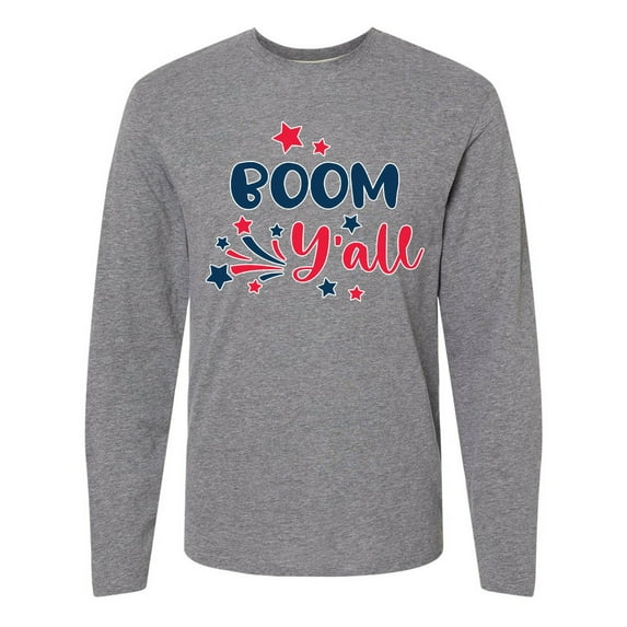 Inktastic 4th of July Boom Y'all with Red White and Blue Stars Long Sleeve T-Shirt
