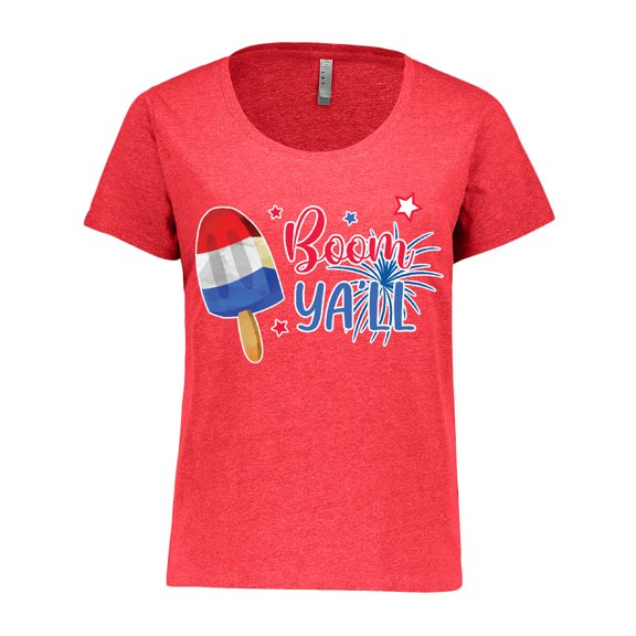 Inktastic 4th of July Boom Ya'll Popsicle and Firework Design Women's Plus Size T-Shirt