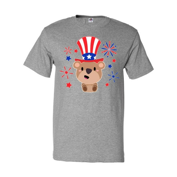 Inktastic 4th of July Cute Bear with Blue and Red Fireworks T-Shirt