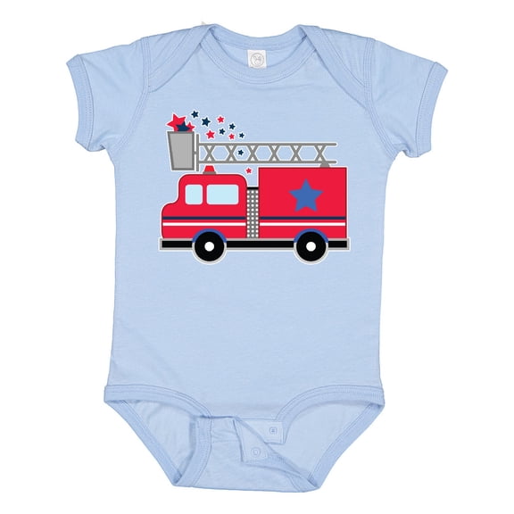 Inktastic 4th of July Firetruck with Red and Blue Stars Boys or Girls Baby Bodysuit