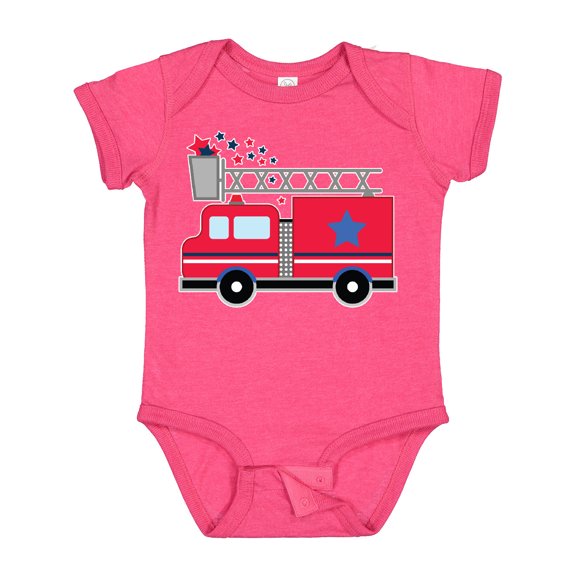 Inktastic 4th of July Firetruck with Red and Blue Stars Boys or Girls Baby Bodysuit