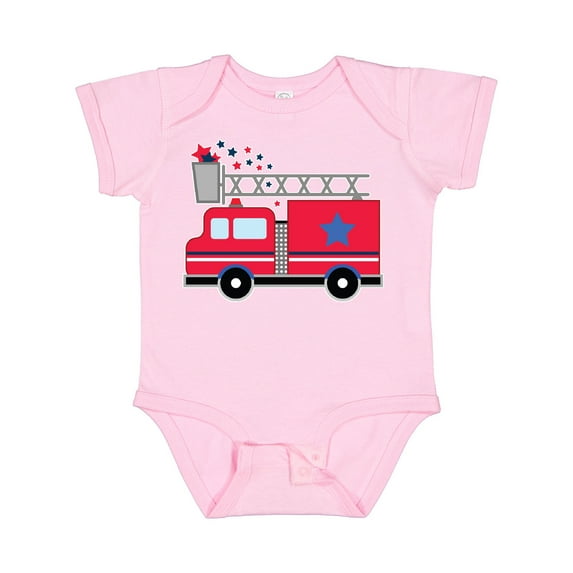 Inktastic 4th of July Firetruck with Red and Blue Stars Boys or Girls Baby Bodysuit