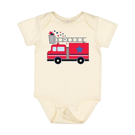 Inktastic 4th of July Firetruck with Red and Blue Stars Boys or Girls Baby Bodysuit