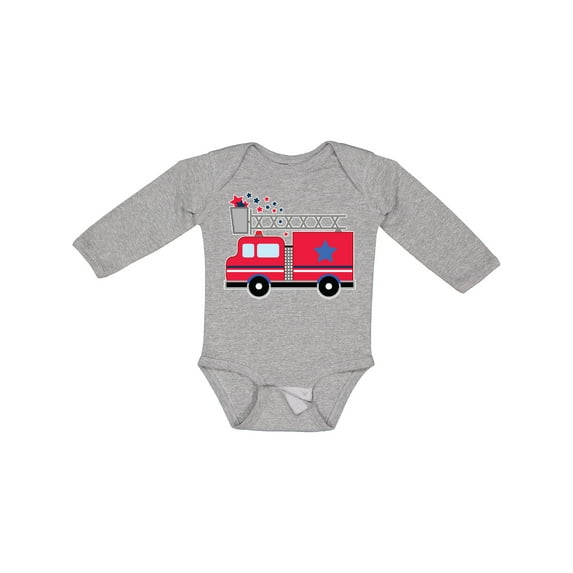 Inktastic 4th of July Firetruck with Red and Blue Stars Boys or Girls Long Sleeve Baby Bodysuit
