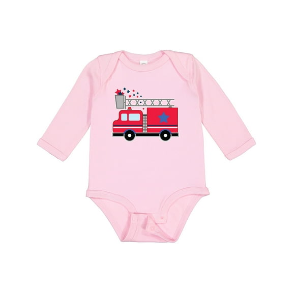 Inktastic 4th of July Firetruck with Red and Blue Stars Boys or Girls Long Sleeve Baby Bodysuit