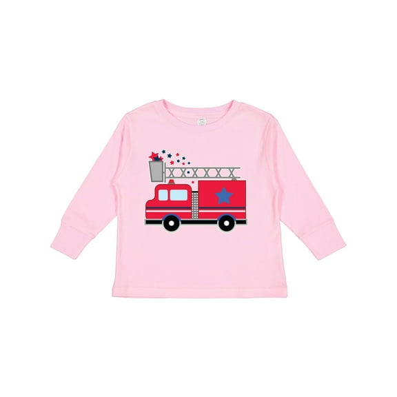 Inktastic 4th of July Firetruck with Red and Blue Stars Boys or Girls Long Sleeve Toddler T-Shirt