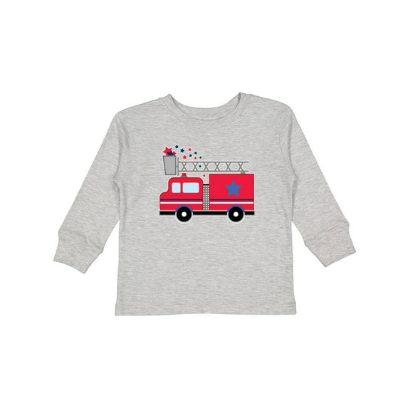 Inktastic 4th of July Firetruck with Red and Blue Stars Boys or Girls Long Sleeve Toddler T-Shirt