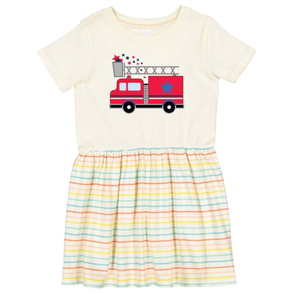 Inktastic 4th of July Firetruck with Red and Blue Stars Girls Toddler Dress