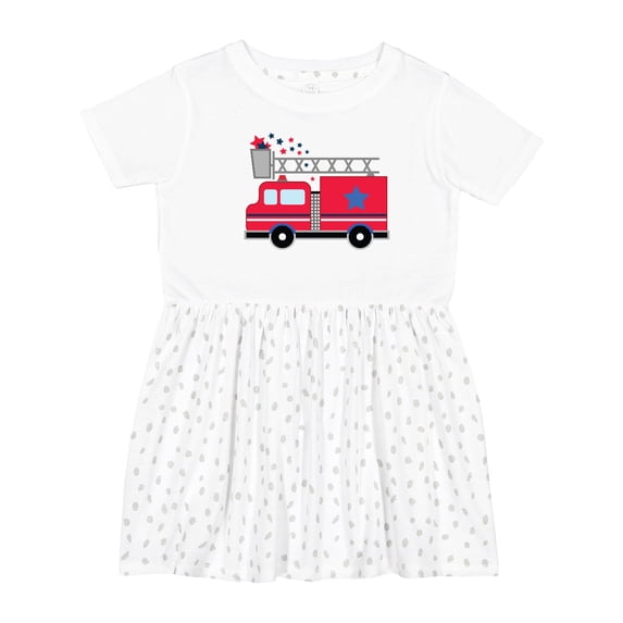 Inktastic 4th of July Firetruck with Red and Blue Stars Girls Toddler Dress