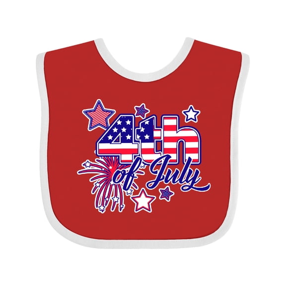 Inktastic 4th of July Fireworks Stars and American Flag Boys or Girls Baby Bib