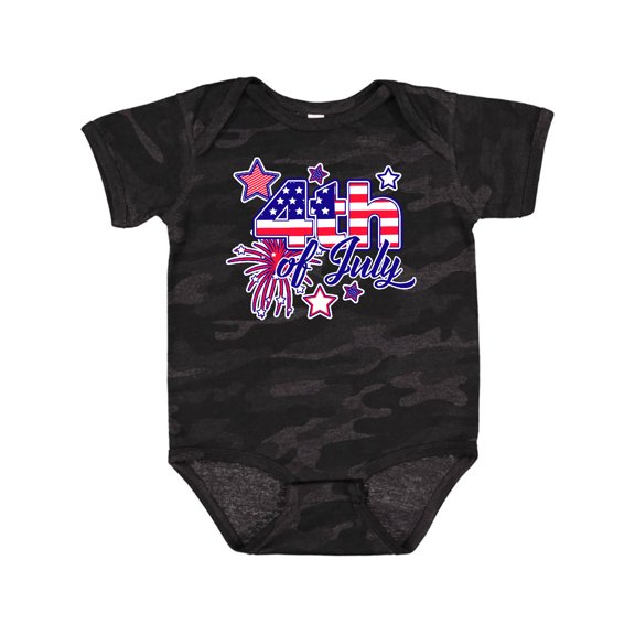 Inktastic 4th of July Fireworks Stars and American Flag Boys or Girls Baby Bodysuit