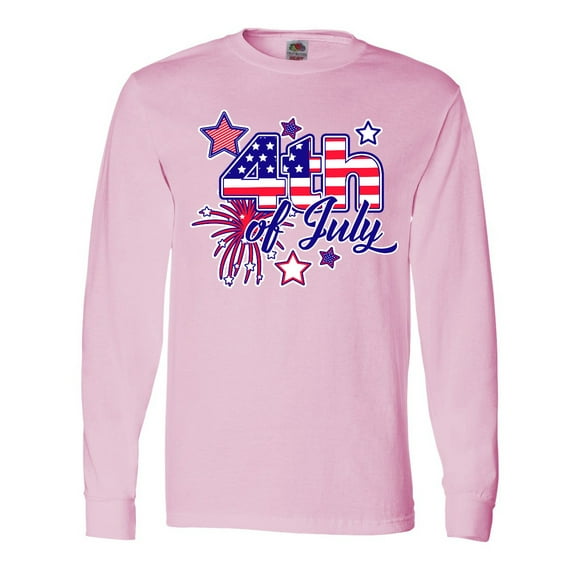 Inktastic 4th of July Fireworks Stars and American Flag Long Sleeve T-Shirt