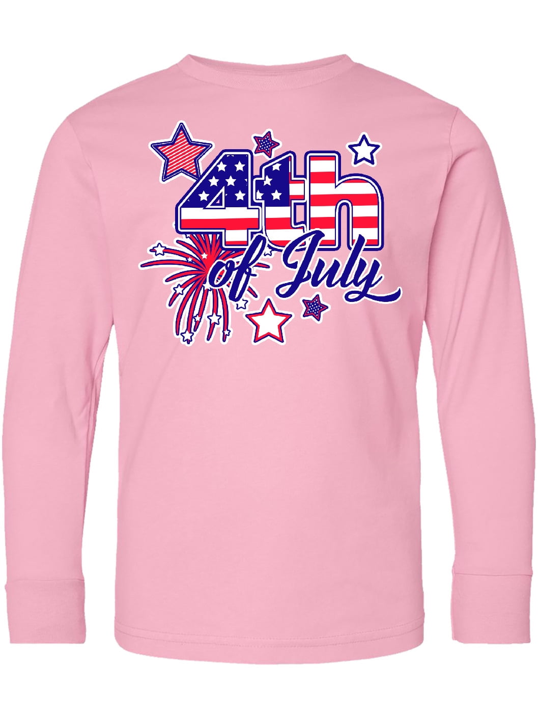 Inktastic 4th of July Fireworks Stars and American Flag Long Sleeve Youth T-Shirt