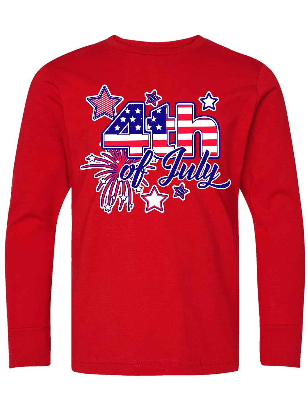 Inktastic 4th of July Fireworks Stars and American Flag Long Sleeve Youth T-Shirt