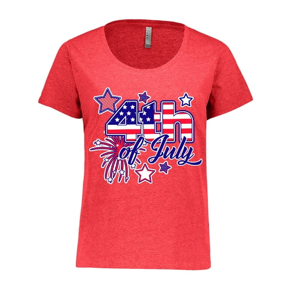 Inktastic 4th of July Fireworks Stars and American Flag Women's Plus Size T-Shirt