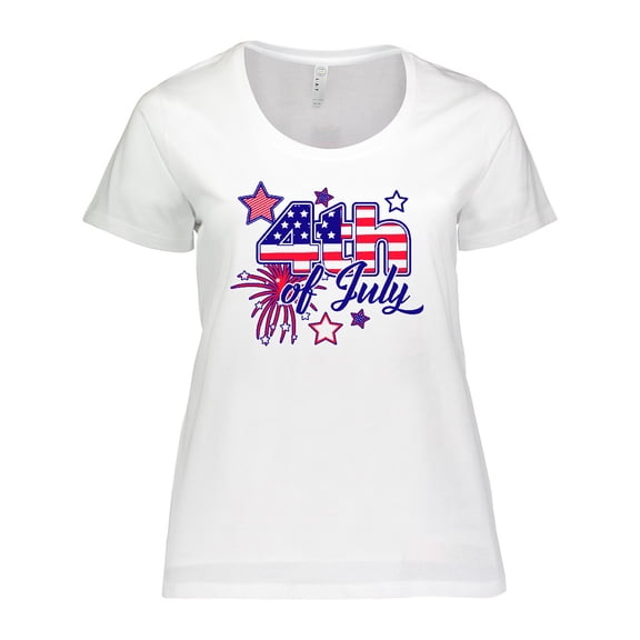 Inktastic 4th of July Fireworks Stars and American Flag Women's Plus Size T-Shirt