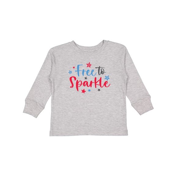 Inktastic 4th of July Free to Sparkle in Red White and Blue Boys or Girls Long Sleeve Toddler T-Shirt