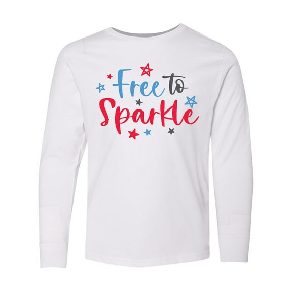 Inktastic 4th of July Free to Sparkle in Red White and Blue Long Sleeve Youth T-Shirt