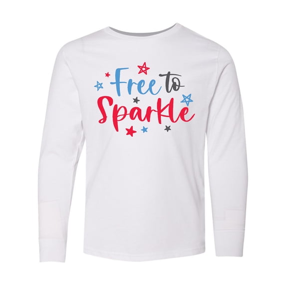 Inktastic 4th of July Free to Sparkle in Red White and Blue Long Sleeve Youth T-Shirt