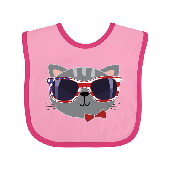 Inktastic 4th of July Girl Patriotic Cat Boys or Girls Baby Bib
