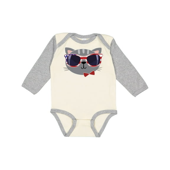 Inktastic 4th of July Girl Patriotic Cat Boys or Girls Long Sleeve Baby Bodysuit