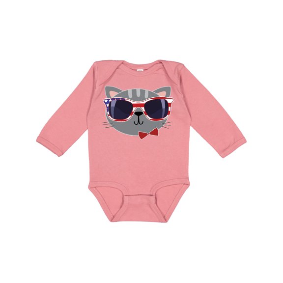 Inktastic 4th of July Girl Patriotic Cat Boys or Girls Long Sleeve Baby Bodysuit
