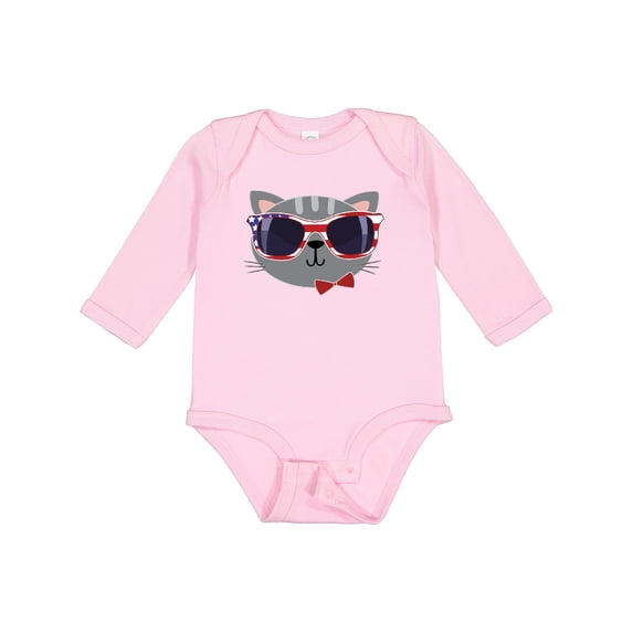 Inktastic 4th of July Girl Patriotic Cat Boys or Girls Long Sleeve Baby Bodysuit