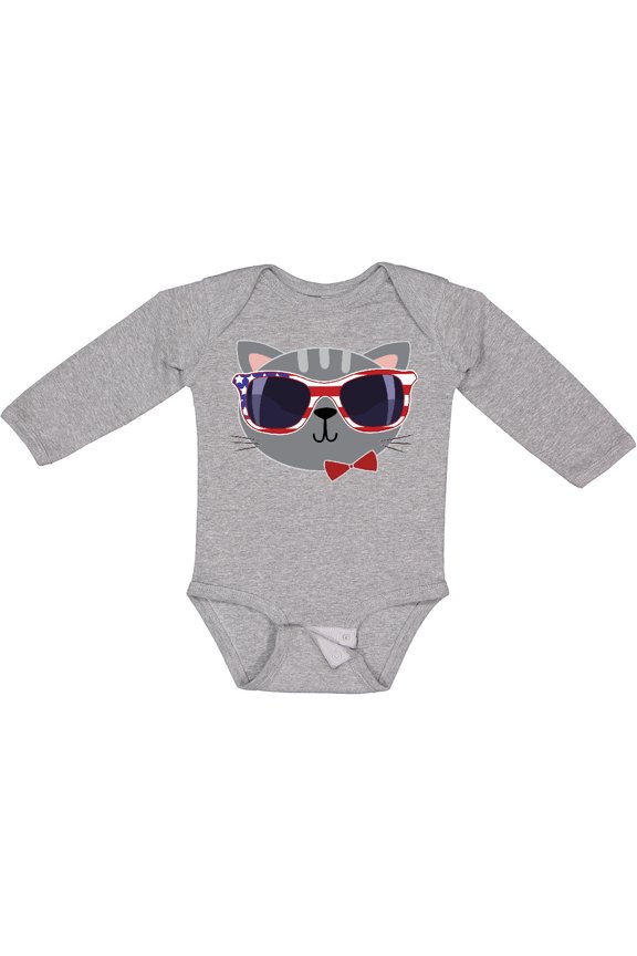 4th of July Girl Patriotic Cat Boys or Girls Long Sleeve Baby Bodysuit
