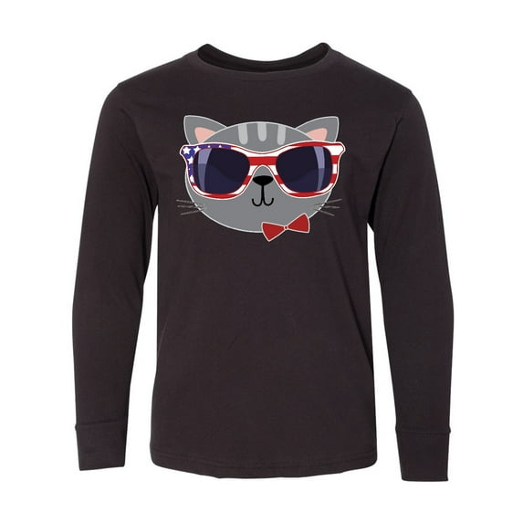 Inktastic 4th of July Girl Patriotic Cat Long Sleeve Youth T-Shirt