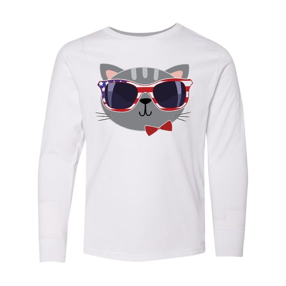Inktastic 4th of July Girl Patriotic Cat Long Sleeve Youth T-Shirt