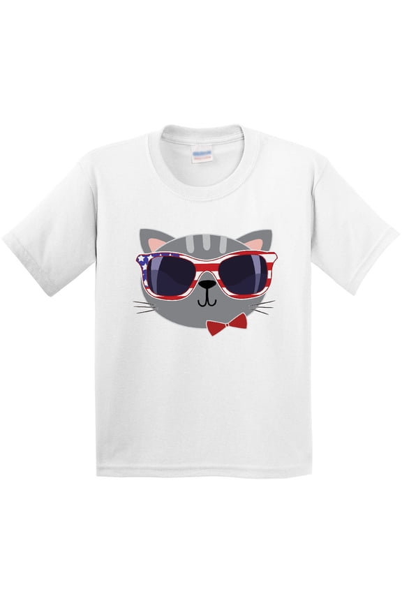 4th of July Girl Patriotic Cat Youth T-Shirt