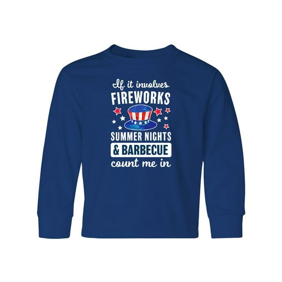 Inktastic 4th of July If It Involves Fireworks Summer Nights & Barbecue Count Me In Long Sleeve Youth T-Shirt