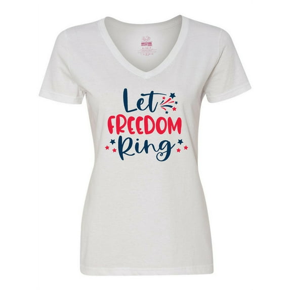 Inktastic 4th of July Let Freedom Ring with Stars Women's V-Neck T-Shirt