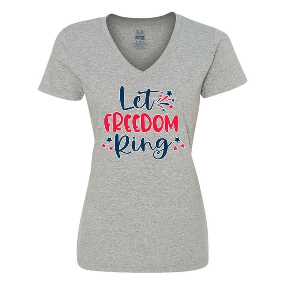 Inktastic 4th of July Let Freedom Ring with Stars Women's V-Neck T-Shirt