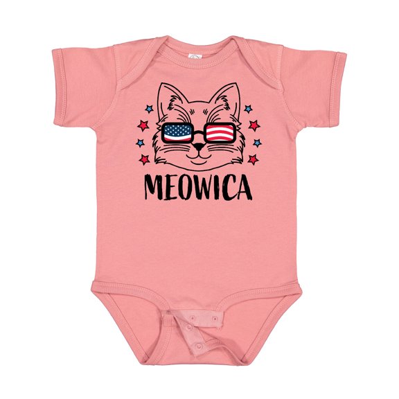 Inktastic 4th of July Meowica Cat in Flag Sunglasses Boys or Girls Baby Bodysuit