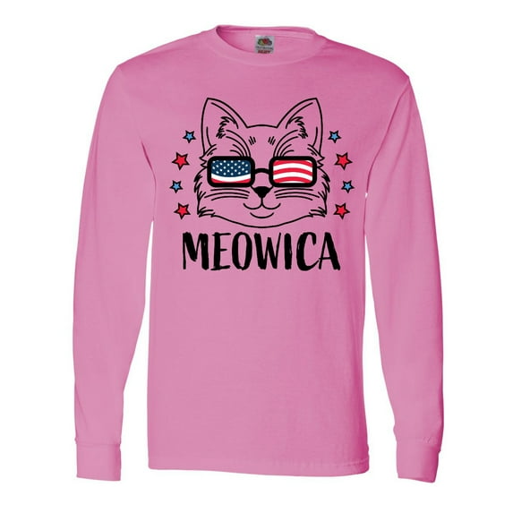 Inktastic 4th of July Meowica Cat in Flag Sunglasses Long Sleeve T-Shirt