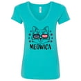 thumbnail image 1 of Inktastic 4th of July Meowica Cat in Flag Sunglasses Women's V-Neck T-Shirt, 1 of 5