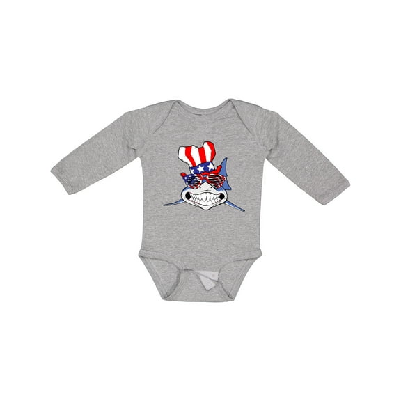 Inktastic 4th of July Patriot Shark Boys or Girls Long Sleeve Baby Bodysuit