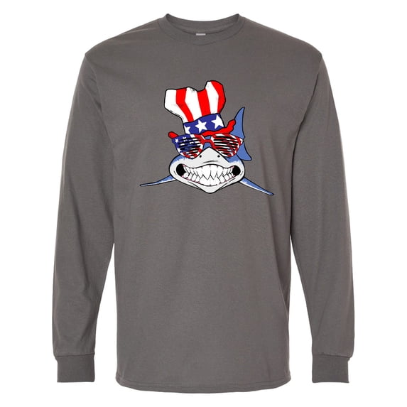 Inktastic 4th of July Patriot Shark Long Sleeve T-Shirt