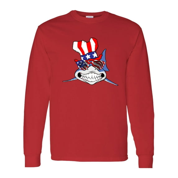 Inktastic 4th of July Patriot Shark Long Sleeve T-Shirt