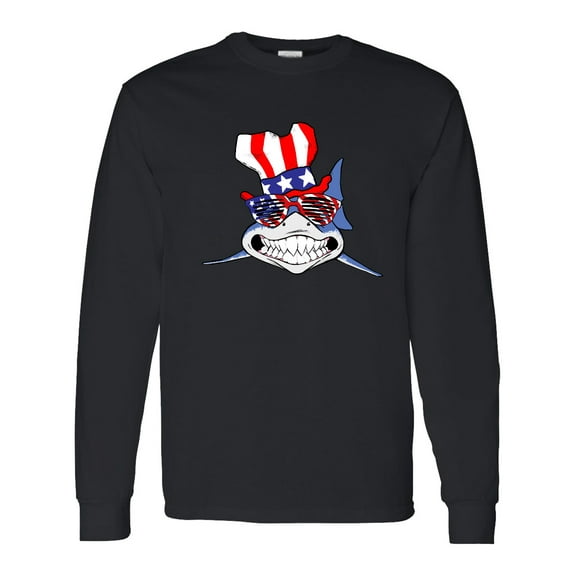 Inktastic 4th of July Patriot Shark Long Sleeve T-Shirt