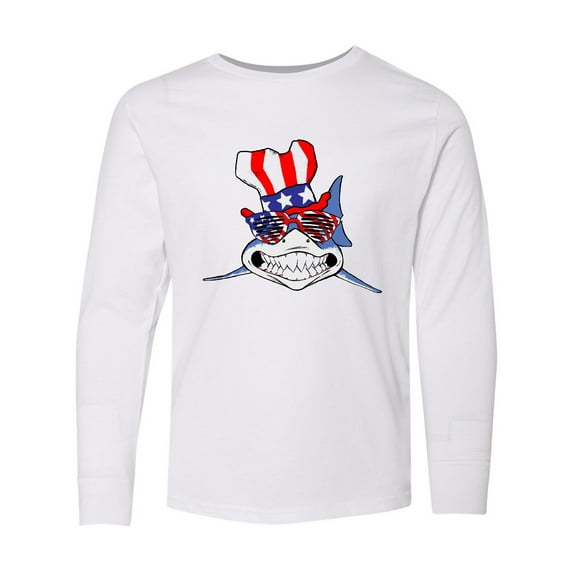 Inktastic 4th of July Patriot Shark Long Sleeve Youth T-Shirt