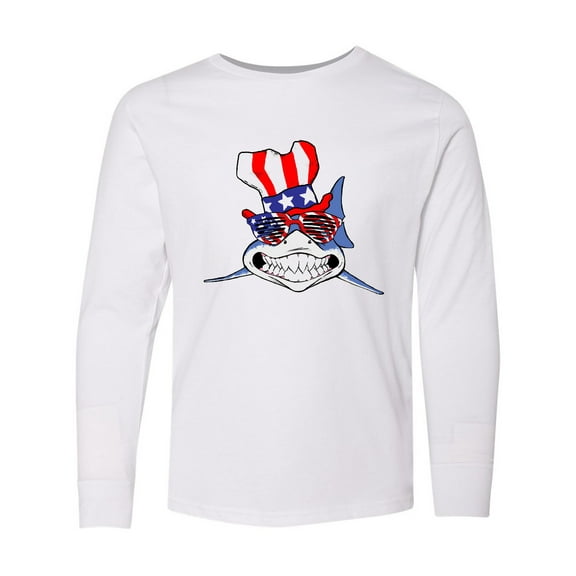 Inktastic 4th of July Patriot Shark Long Sleeve Youth T-Shirt