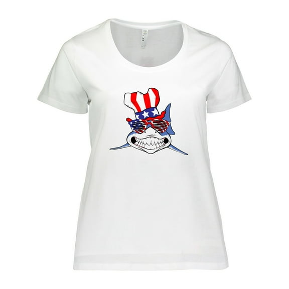 Inktastic 4th of July Patriot Shark Women's Plus Size T-Shirt