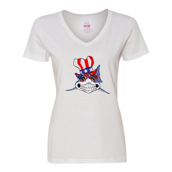 Inktastic 4th of July Patriot Shark Women's V-Neck T-Shirt