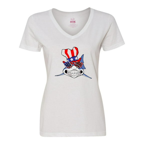 Inktastic 4th of July Patriot Shark Women's V-Neck T-Shirt