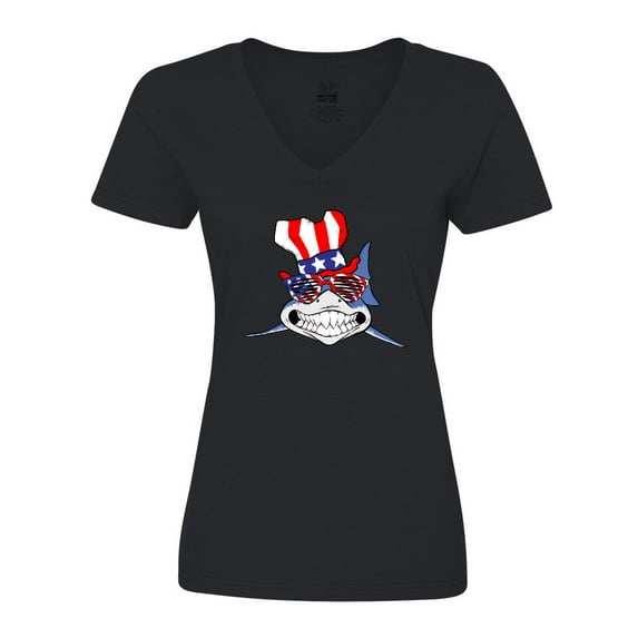 Inktastic 4th of July Patriot Shark Women's V-Neck T-Shirt
