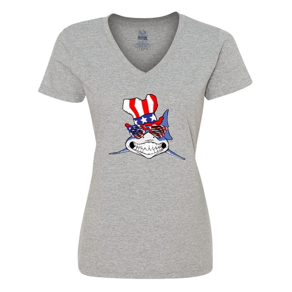 Inktastic 4th of July Patriot Shark Women's V-Neck T-Shirt