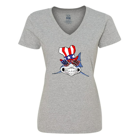 Inktastic 4th of July Patriot Shark Women's V-Neck T-Shirt