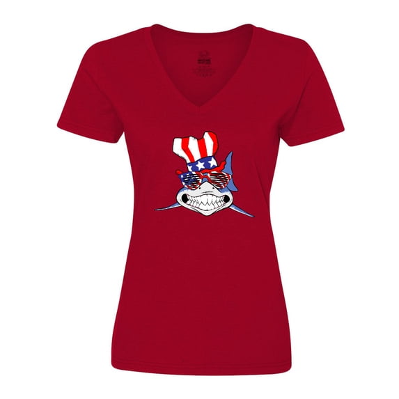 Inktastic 4th of July Patriot Shark Women's V-Neck T-Shirt